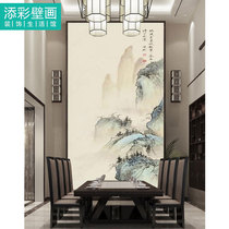 Hollow living room background wall cloth entrance entrance porch elegant landscape White large vertical high-grade wallpaper ancient wind stream