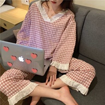 2021 South Koreas new net red long-sleeved pajamas womens two-piece casual loose long-sleeved Korean version of the home suit suit