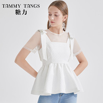 (Mall same model) Sugar Power summer new white short sleeve mesh bow two-piece jacket female short