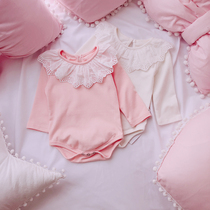 Korean spring and Autumn girls baby long-sleeved lotus leaf collar bag fart clothes Cotton baby jumpsuit bottoming climbing clothes