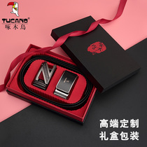 Woodpecker belt mens leather young people automatic buckle tide official flagship store youth belt pure cowhide