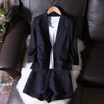 2021 summer new large size casual cotton linen suit suit women fat mm200 kg slim suit shorts two-piece