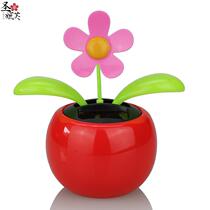 Supply creative solar power automatically swing solar flower shook head apple floral decoration car parts