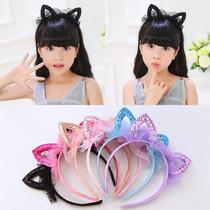 Cat Ears Head Buttons Children Princess Girl Lace Hair Stirrup Cute Girl Hairpin Show Fairy Hair Stirrup Head Stirrup Hair Accessories