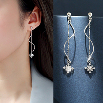 S925 sterling silver temperament long snowflake tassel earrings advanced earrings female simple personality versatile earring