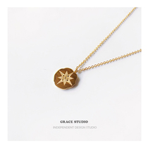 G S Arctic Stars ins lukewarm wind necklace retro French style minimalist lock bone chain Eight Mans Engraved Gold Coin Necklace