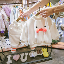 Childrens autumn and winter suit Han version of the new male and female child Garage thickened sweatpants baby foreign air warm two sets