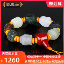 Yingyutang Xinjiang Hetian Jade hand string female Buddha head beads White Jade Bracelet Mens multi-treasure Jade hand string Buddha beads