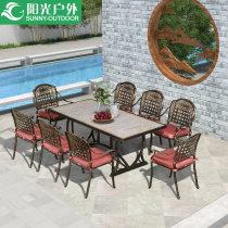 Sunshine outdoor cast aluminum table and chair combination iron marble table chair kit cast aluminum garden terrace courtyard long table