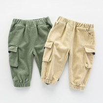 Baby pants Spring and Autumn Men 1-3-year-old childrens overalls casual sweatpants foreign-born baby trousers can be opened