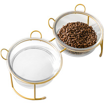 Cat Bowl Glass Cat Food Basin Double Bowl Dog Bowl Pet Bowl Cat Food Bowl Water Bowl Cat supplies to protect cervical spine anti-roll