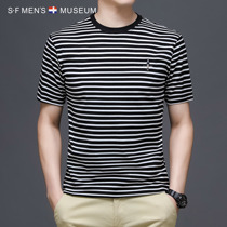 Summer short-sleeved T-shirt mens cotton stripes fashion wild thin half-sleeve 2021 new round-neck mens t-shirt