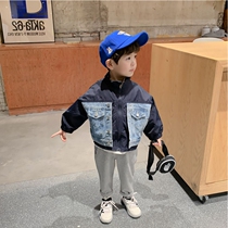 Monee Gtyel childrens clothing spring and autumn boy baby solid color jacket denim jacket childrens foreign style top