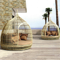 Outdoor leisure rattan bed villa rattan sofa large round bed creative rattan sofa club hotel birds nest bird cage bed