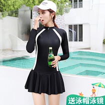  DK2021 new long-sleeved skirt one-piece swimsuit womens sports sunscreen conservative belly cover thin hot spring wetsuit