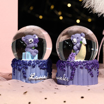 Creative purple lavender small bear luminous water crystal ball decorative pendulum piece student children send gift glass hood toy