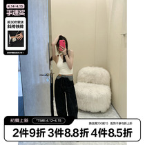 (La lune du Ciel) LLDC DESIGN SENSE High Waist Collision Color Straight Drum Jeans Woman 100 hitch pants