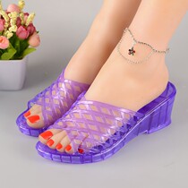 Crystal high-heeled sandals for women summer Jelly Transparent plastic wedge slippers Wedge bathroom bath thick bottom outdoor