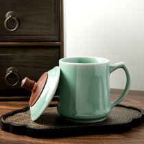 Green Porcelain Tea Cup Office Ceramic Cup with lid Drink cup Home Water glass Mark cup Tea Cup Gift Cup tea set