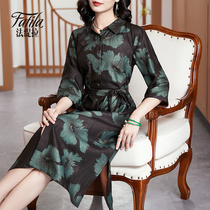 High-end fragrant cloud yarn silk dress womens new printing large size mulberry silk shirt skirt temperament middle-aged mother