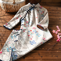 National tide cheongsam young spring seven-point sleeve girl improved suede Chinese style dress small man long