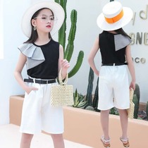 2022 Girls Net Red Summer New Set Ocean Vest Fashionable Korean Snow Text Shorts Two Pieces of Tide ZC