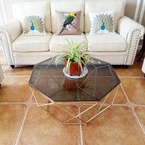  Nordic glass coffee table Simple wrought iron living room tea table Elegant black tempered ins creative personality fashion small side table