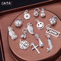 Foot silver 99 sterling silver necklace all kinds of pendants female heart shaped pendant Palace Bell single drop simple jewelry DIY accessories