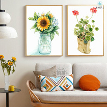 ins modern minimalist hipster watercolor plant vase Nordic decorative painting living room triple hanging painting bedroom bedside