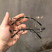 Lower half glasses net red same style water drop free lens ins women chain pendant decorative flat glasses glasses frame