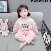 Girl flannel pajamas girl baby autumn winter thickening children winter girl coral velvet home dress