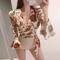 One-piece swimsuit female 2021 new belly thin conservative student hipster smear bubble hot spring bikini swimsuit