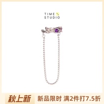 TIME Original Personality small crowdsourced S925 silver folds lava lava textured purple zircons European and American Stream Soear clip ear clip