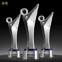 Crystal trophy custom high-end three-dimensional creative diamond ball annual meeting excellent employee award custom creative lettering production