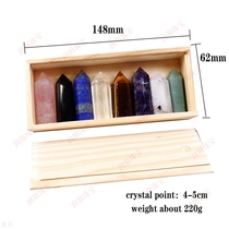 East China Sea natural crystal stone six-sided single-pointed crystal column multi-material set combination collection mineral label wooden box