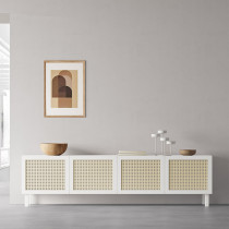 Nordic solid wood rattan TV cabinet simple modern small apartment living room long floor cabinet audio-visual cabinet storage cabinet household cabinet