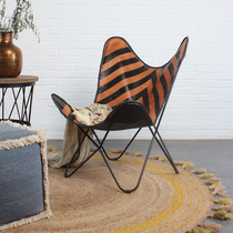 India imported iron recliner art cowhide butterfly chair Lunch break balcony chair Creative designer bamboo leisure chair