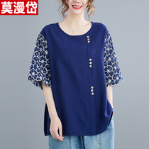 Cotton linen blouses women summer dress 2022 new ocean gas minus age fashion middle aged mom Xiaoshirts linen easy to cover