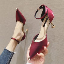 Red High heel Shoe Girls finer with 5cm Korean version 100 hitch hollow lined with single shoe woman 2020 New Wedding Shoes Woman