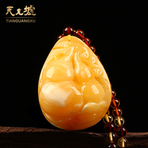Tianguang Hui Natural amber Beeswax pendant Yellow honey amber Gourd pendant Mens gourd amber pendant with certificate