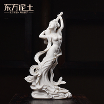 Oriental clay Dunhuang flying figure ornament Dehua white porcelain master sculpture decorative artwork Jiqing pipa