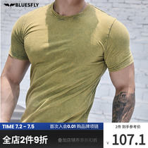 BLUESFLY short sleeve mens summer new wash to make old breathable workout sports t-shirt gym training blouses