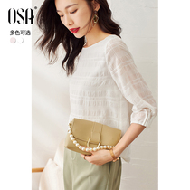 OSA quarter sleeve chiffon shirt sweet lady White small shirt summer 2021 new belly coat autumn