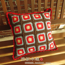 Fresh water lotus handmade crochet crochet crochet Chinese vintage American color colorblock cotton thick cushion pillow case