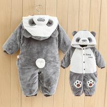New baby autumn and winter infants three or four months 3 male baby conjoined clothes cartoon animal winter clothing 0