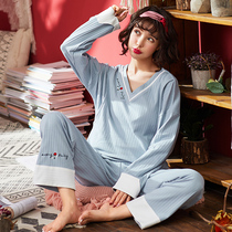 Moon Subwear thin suction perspiration pure cotton postpartum pregnant woman sleepwear pregnant with breast feeding breast-feeding home for womens summer suit