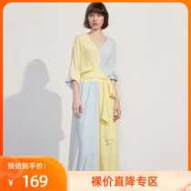 LILY summer new womens clothing holiday windy striped asymmetrical V neckline dress 120250C7609