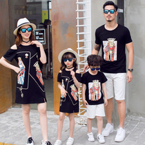 High-end parent-child dress summer Net red poker strapless mother and daughter dress father and son T-shirt family three or four childrens clothing tide 0