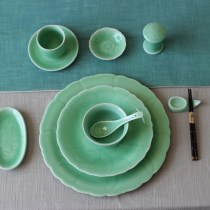 Celadon high-end hotel restaurant tableware creative dish Chinese table setting set four-piece ceramic model room