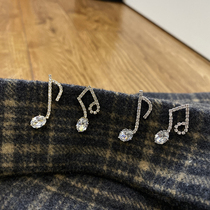 Sugar fonder S925 silver needle asymmetric note zircon earrings personality design sense small net red ins earrings